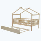 Lit cabane en bois avec lit gigogne double