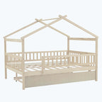 Lit cabane en bois avec lit gigogne double