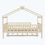 Lit cabane en bois avec lit gigogne double