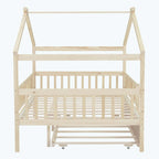Lit cabane en bois avec lit gigogne double
