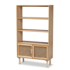 Bibliothèque en bois moderne du milieu du siècle, finition brun naturel