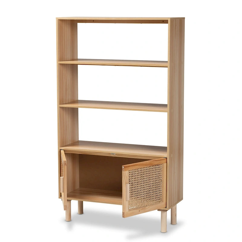 Bibliothèque en bois moderne du milieu du siècle, finition brun naturel