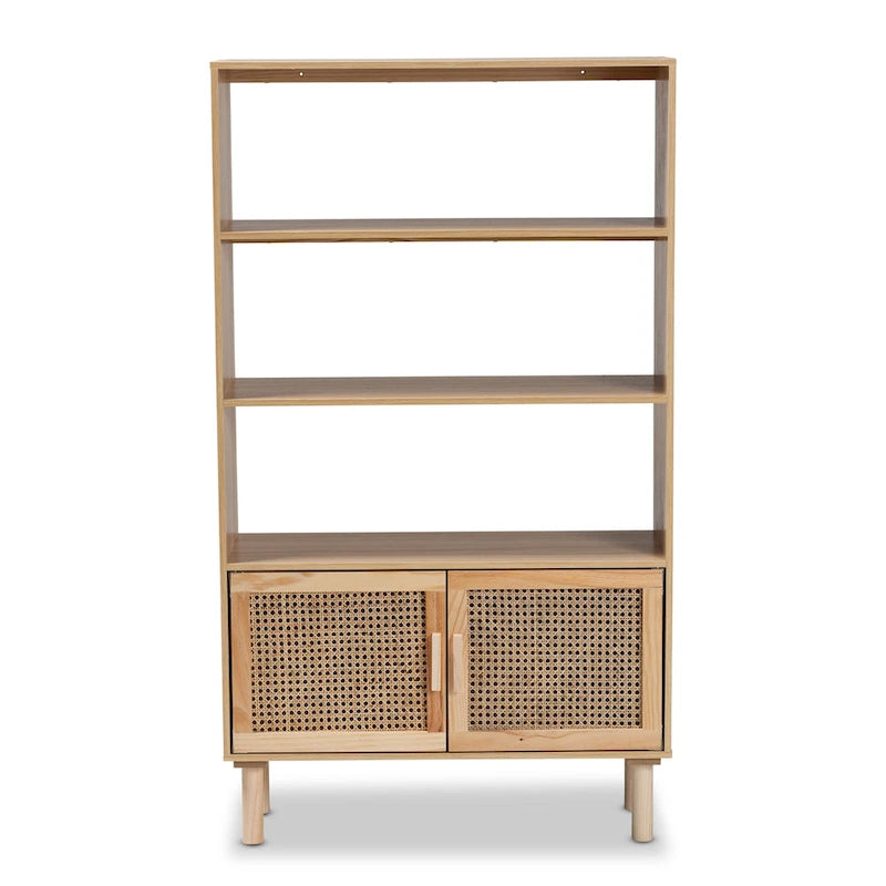 Bibliothèque en bois moderne du milieu du siècle, finition brun naturel