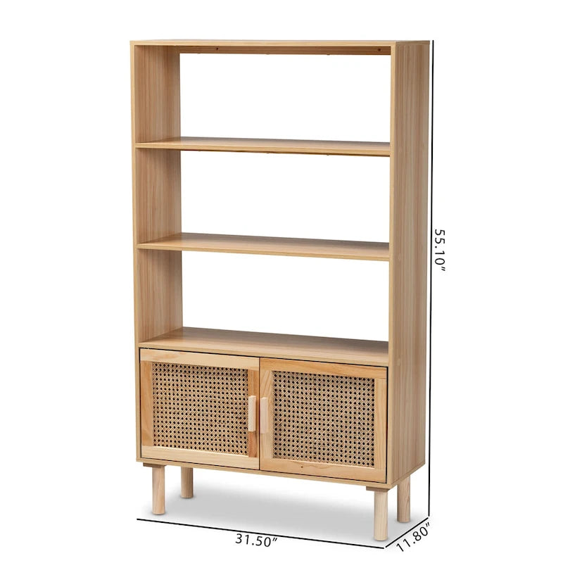 Bibliothèque en bois moderne du milieu du siècle, finition brun naturel