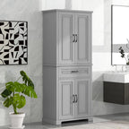 Meuble de Rangement Salle de Bain Haut de 183 cm avec Portes et Tiroir, Espaces de Rangement Multiples, Étagère Réglable, Gris