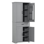 Meuble de Rangement Salle de Bain Haut de 183 cm avec Portes et Tiroir, Espaces de Rangement Multiples, Étagère Réglable, Gris