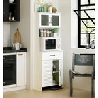 Meuble autoportant Spirich avec espace de rangement supérieur et inférieur fermé, armoire haute avec portes et tiroir Blanc