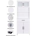 Meuble autoportant Spirich avec espace de rangement supérieur et inférieur fermé, armoire haute avec portes et tiroir Blanc