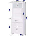 Meuble autoportant Spirich avec espace de rangement supérieur et inférieur fermé, armoire haute avec portes et tiroir Blanc