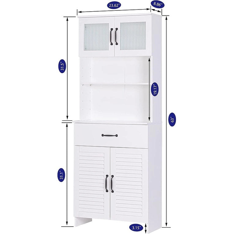 Meuble autoportant Spirich avec espace de rangement supérieur et inférieur fermé, armoire haute avec portes et tiroir Blanc
