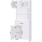 Meuble autoportant Spirich avec espace de rangement supérieur et inférieur fermé, armoire haute avec portes et tiroir Blanc