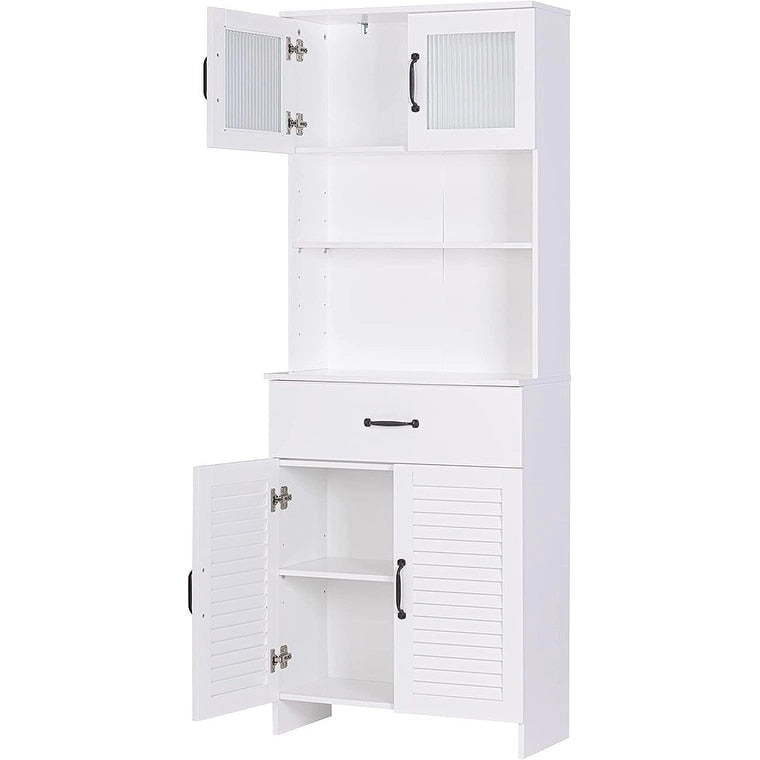 Meuble autoportant Spirich avec espace de rangement supérieur et inférieur fermé, armoire haute avec portes et tiroir Blanc