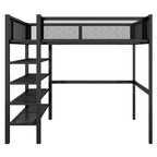 Lit mezzanine double en métal avec étagères à 4 niveaux et rangement, noir