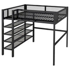 Lit mezzanine double en métal avec étagères à 4 niveaux et rangement, noir