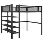 Lit mezzanine double en métal avec étagères à 4 niveaux et rangement, noir
