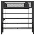 Lit mezzanine double en métal avec étagères à 4 niveaux et rangement, noir
