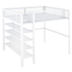 Lit mezzanine double en métal avec étagères à 4 niveaux et rangement, noir