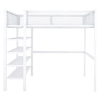 Lit mezzanine double en métal avec étagères à 4 niveaux et rangement, noir
