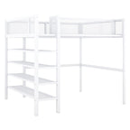 Lit mezzanine double en métal avec étagères à 4 niveaux et rangement, noir