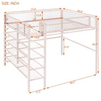 Lit mezzanine double en métal avec étagères à 4 niveaux et rangement, noir