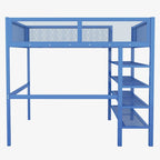 Lit mezzanine double en métal avec étagères à 4 niveaux et rangement, noir