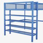 Lit mezzanine double en métal avec étagères à 4 niveaux et rangement, noir