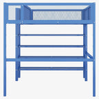 Lit mezzanine double en métal avec étagères à 4 niveaux et rangement, noir
