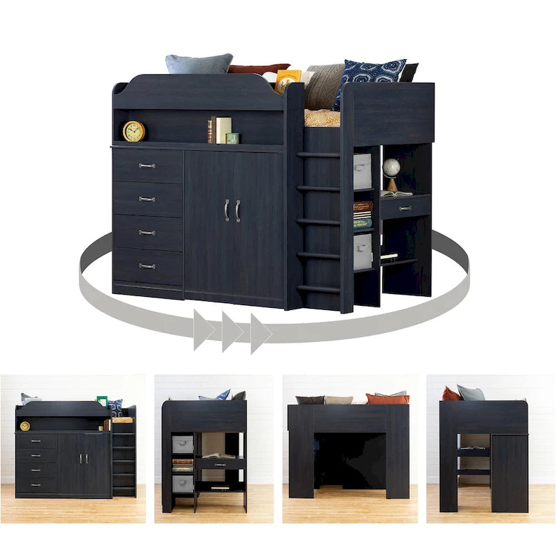 Lit mezzanine double/complet avec bureau intégré, garantie de 5 ans