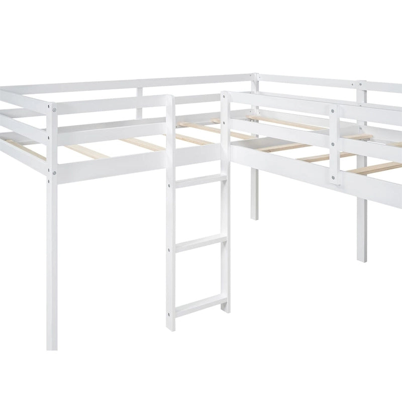 Lit mezzanine simple en bois en forme de L Merax avec échelle et toboggan