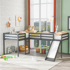 Lit mezzanine simple en bois en forme de L Merax avec échelle et toboggan