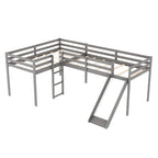 Lit mezzanine simple en bois en forme de L Merax avec échelle et toboggan