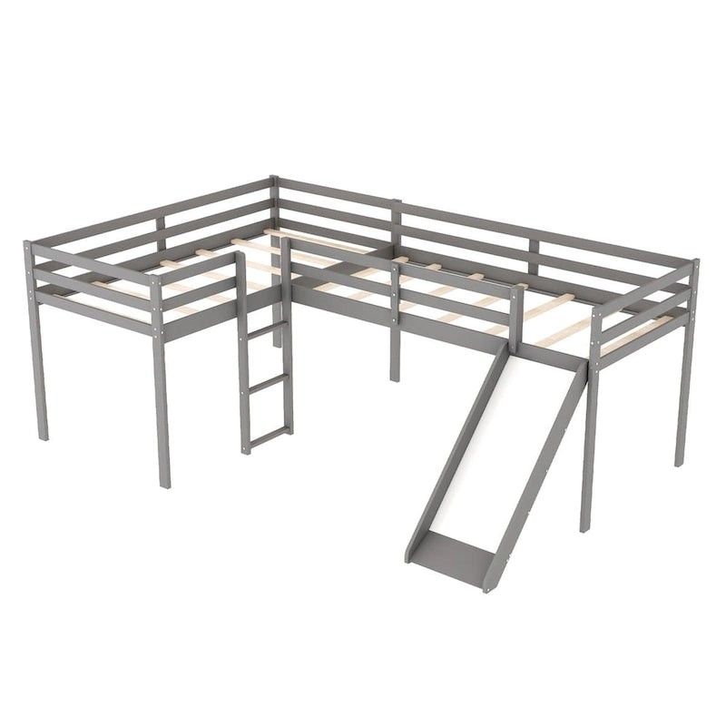 Lit mezzanine simple en bois en forme de L Merax avec échelle et toboggan