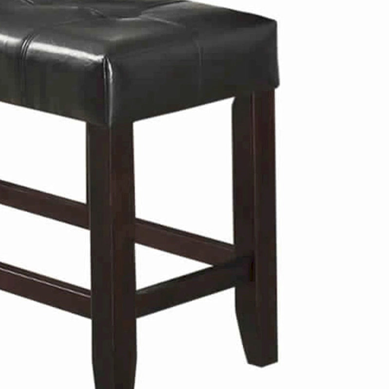 Banc haut en bois avec assise capitonnée noire et marron
