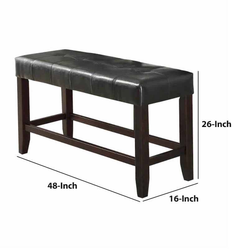Banc haut en bois avec assise capitonnée noire et marron
