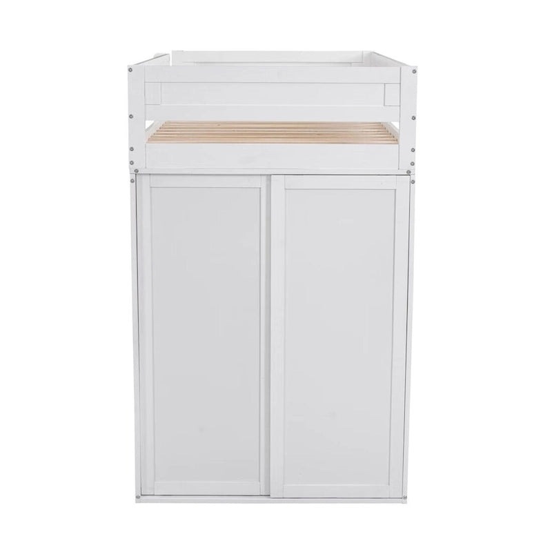 Lit mezzanine en bois Merax avec armoires et bureau à 2 tiroirs avec armoire de rangement
