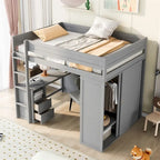 Lit mezzanine en bois Merax avec armoires et bureau à 2 tiroirs avec armoire de rangement