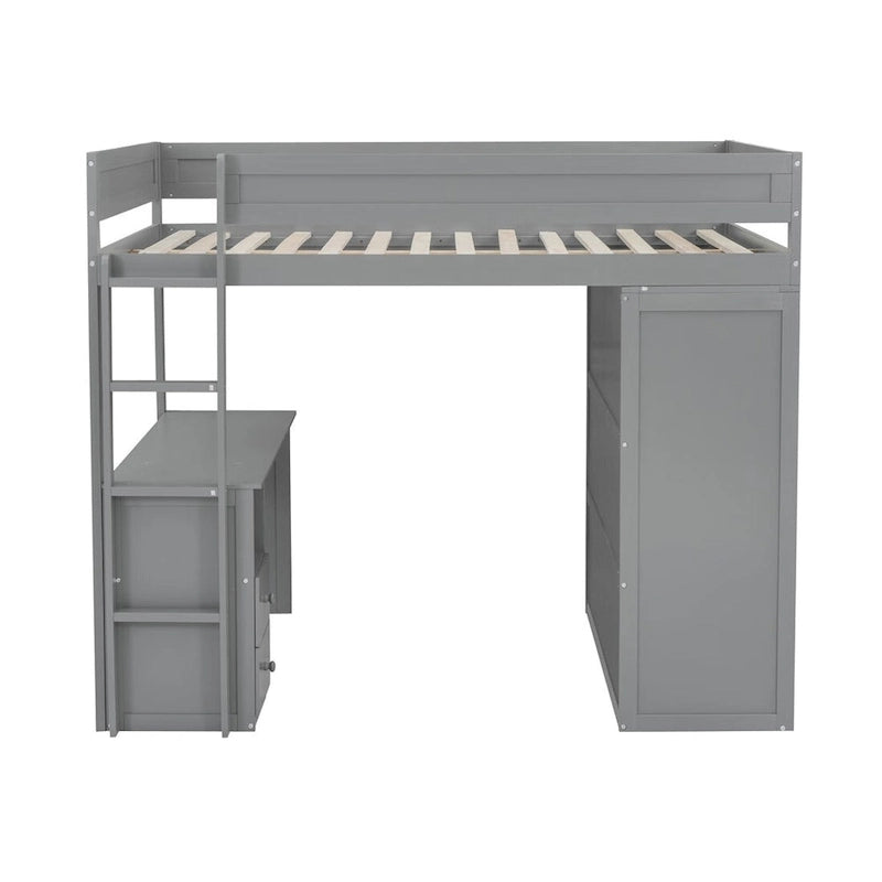 Lit mezzanine en bois Merax avec armoires et bureau à 2 tiroirs avec armoire de rangement