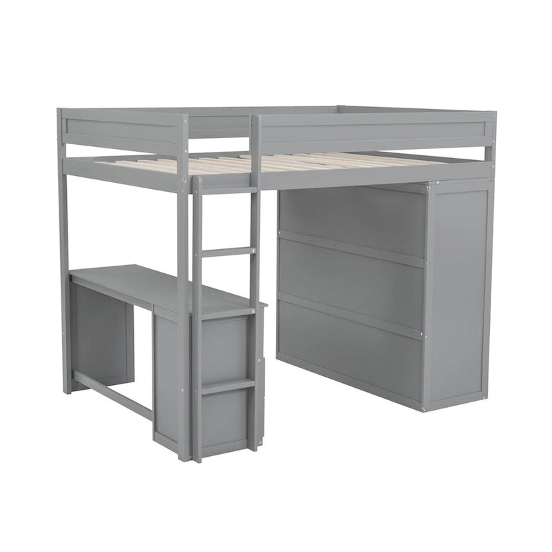 Lit mezzanine en bois Merax avec armoires et bureau à 2 tiroirs avec armoire de rangement