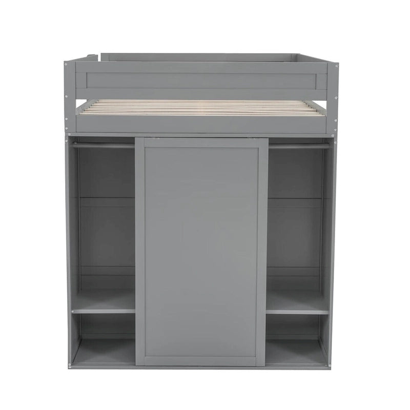 Lit mezzanine en bois Merax avec armoires et bureau à 2 tiroirs avec armoire de rangement