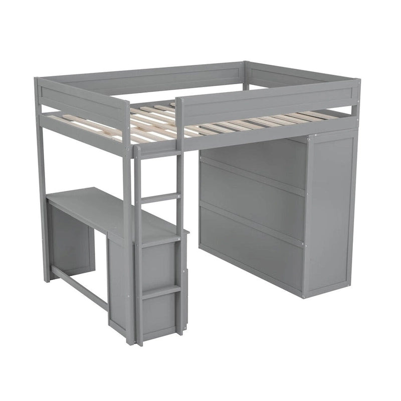 Lit mezzanine en bois Merax avec armoires et bureau à 2 tiroirs avec armoire de rangement