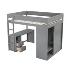 Lit mezzanine en bois Merax avec armoires et bureau à 2 tiroirs avec armoire de rangement