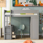 Lit mezzanine en bois Merax avec armoires et bureau à 2 tiroirs avec armoire de rangement