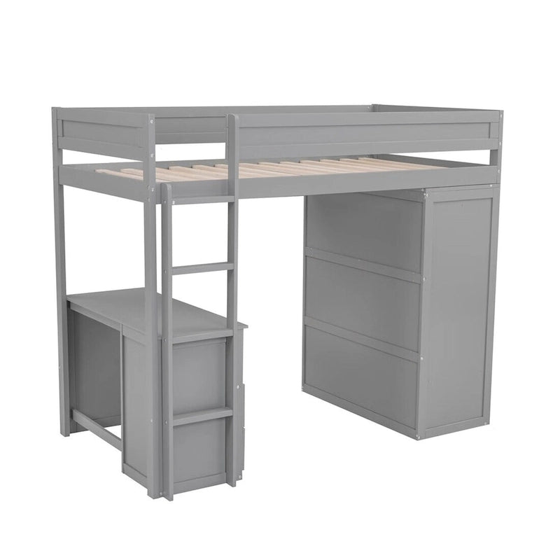 Lit mezzanine en bois Merax avec armoires et bureau à 2 tiroirs avec armoire de rangement