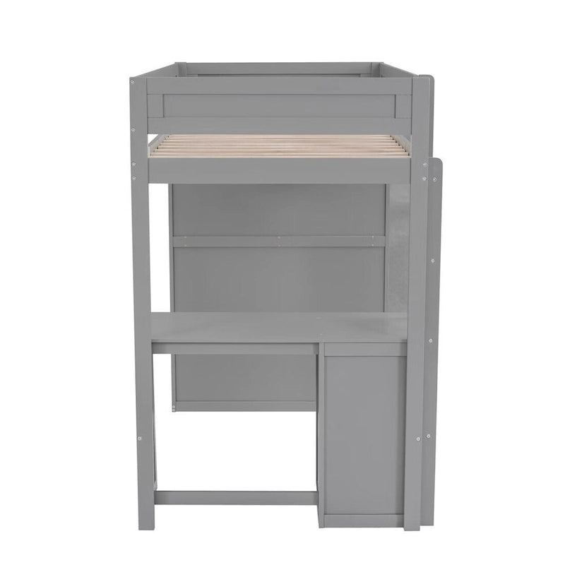Lit mezzanine en bois Merax avec armoires et bureau à 2 tiroirs avec armoire de rangement