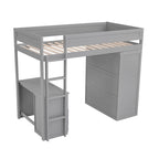 Lit mezzanine en bois Merax avec armoires et bureau à 2 tiroirs avec armoire de rangement