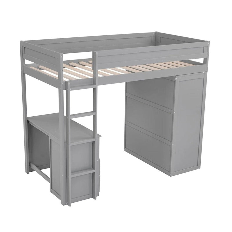 Lit mezzanine en bois Merax avec armoires et bureau à 2 tiroirs avec armoire de rangement