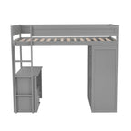 Lit mezzanine en bois Merax avec armoires et bureau à 2 tiroirs avec armoire de rangement