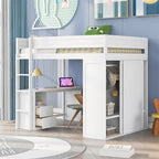Lit mezzanine en bois Merax avec armoires et bureau à 2 tiroirs avec armoire de rangement