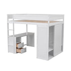 Lit mezzanine en bois Merax avec armoires et bureau à 2 tiroirs avec armoire de rangement