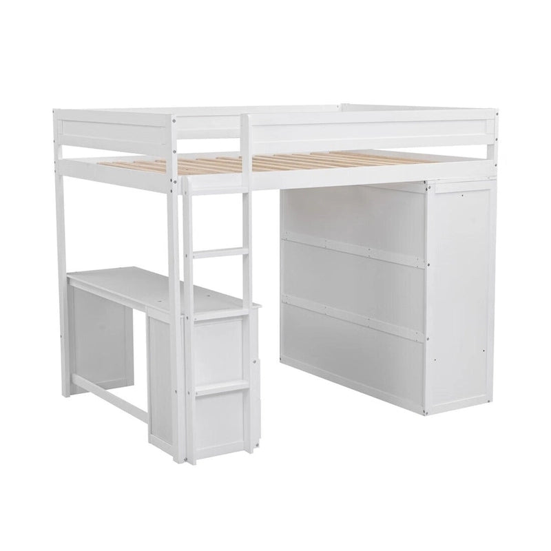 Lit mezzanine en bois Merax avec armoires et bureau à 2 tiroirs avec armoire de rangement